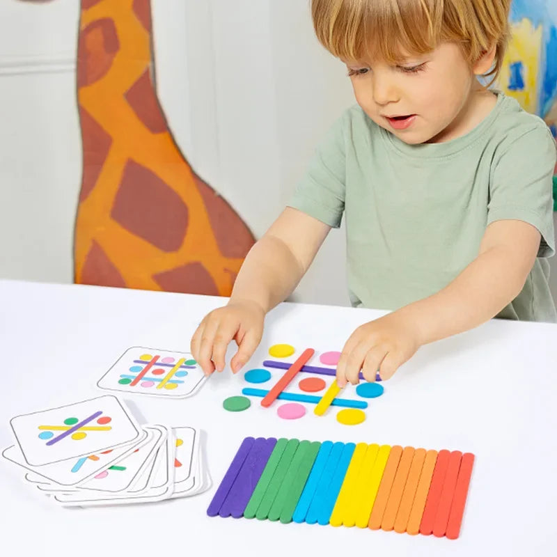 Montessori Matching Puzzle Toys Kids Sensory Logical Thinking Challenge Table Games Rainbow Stick Puzzle Child Educational Toys