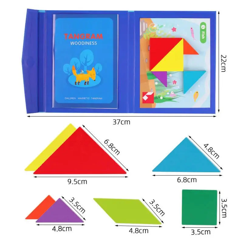 Wooden Jigsaw Magnetic Tangram Puzzle Book Educational Toys for Children Baby Kid Portable Montessori Learning Intelligence