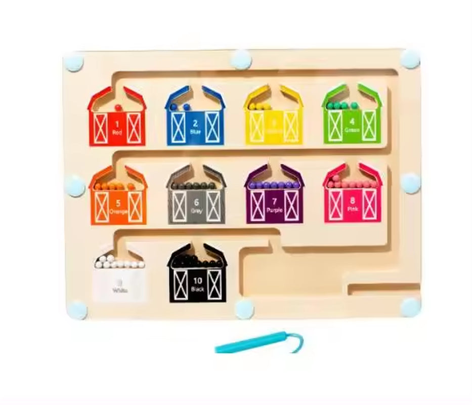 Factory Direct Sale Educational Toy Wooden Beads Maze Toy Animal Numbers Matching Game Magnetic Color Sorting Maze Board Game