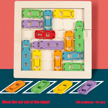 Wooden Car Model Toy Car Delivery Out of Parkinglot Puzzles Educational Logic Thinking Training Toy for Parent-Child Game