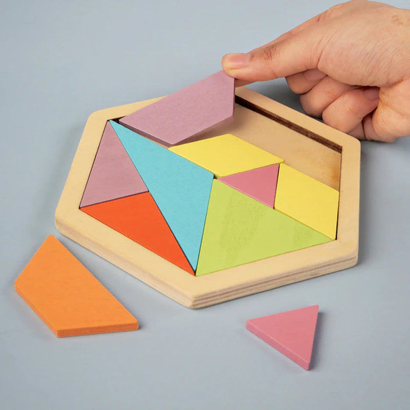 3D Hexagonal Wooden Puzzles Educational Toys for Children Kids Preschool Tangram Board Brain IQ Test Game Montessori Toys Gifts