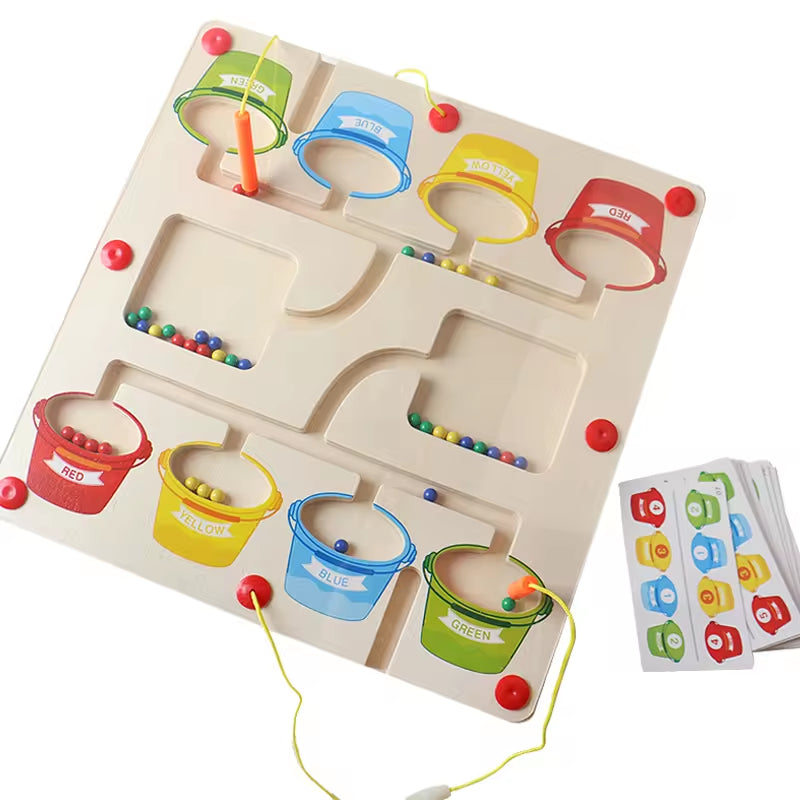 Factory Direct Sale Educational Toy Wooden Beads Maze Toy Animal Numbers Matching Game Magnetic Color Sorting Maze Board Game