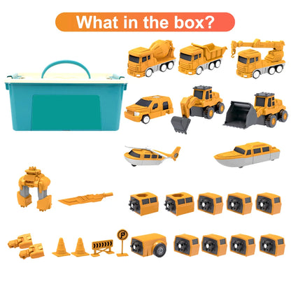 Children'S Multi-Functional Magnetic Transforme Robot Engineering Car Excavator Mixer Truck Deformation Combination Robot Toy