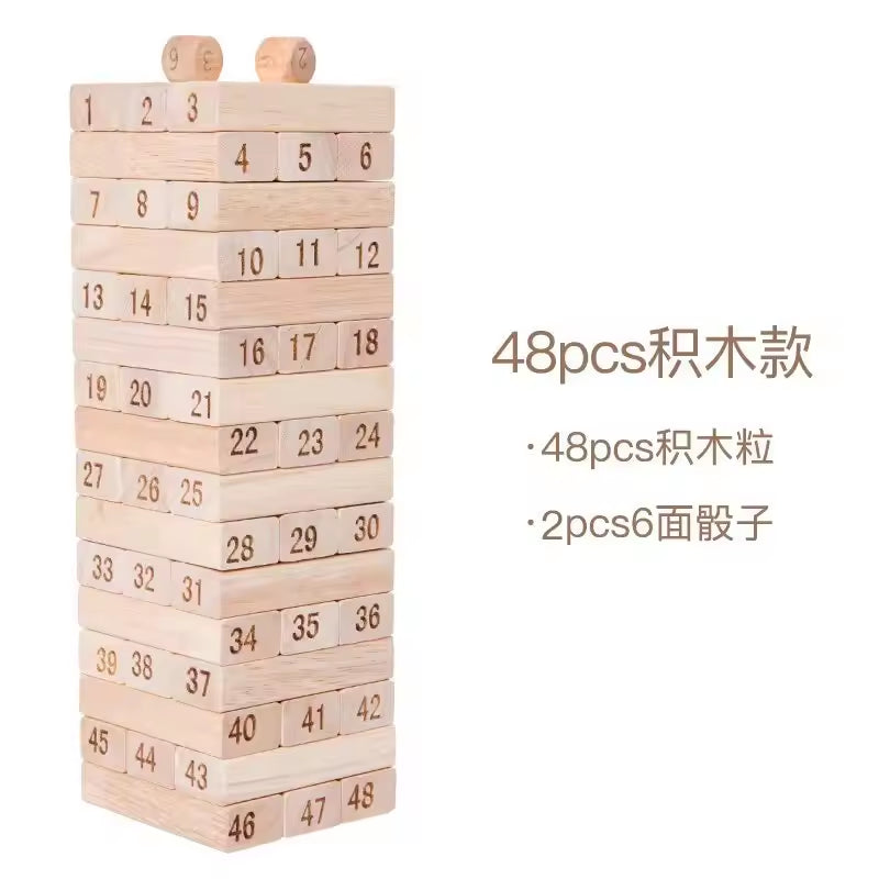 High Quality Wooden Educational Tumbling Tower 54 51 48 Pieces Board Games Figure Building Block Puzzle Toy Wholesale