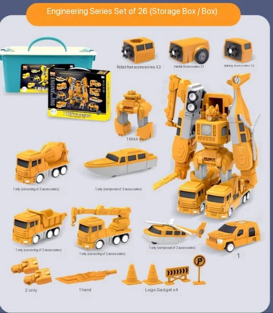 Children'S Multi-Functional Magnetic Transforme Robot Engineering Car Excavator Mixer Truck Deformation Combination Robot Toy