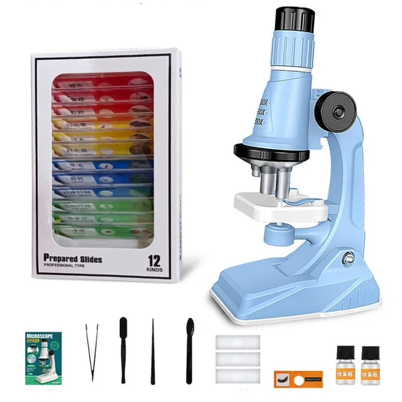 Children Microscope Kit 200X 600X 1200X Biological Science Stem Toy School Home Educational Pocket Microscope with LED Light