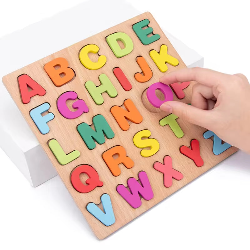 Wholesale Wooden Board Game Alphabet Number Kids Montessori 3D Learning Puzzle Early Educational Toys for Children 3 to 6 Years