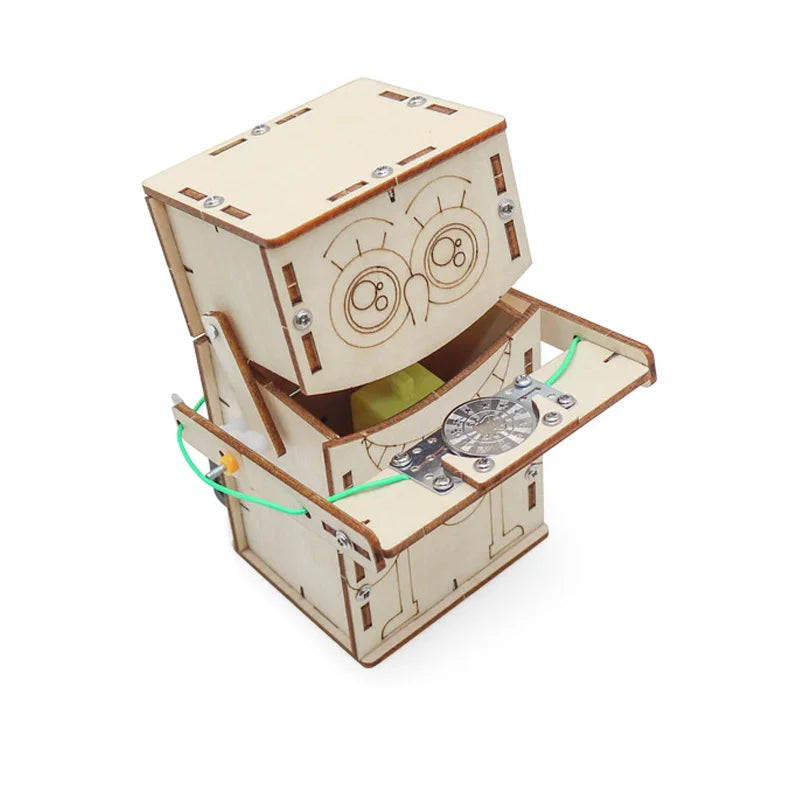Wooden Electric Powered Eat Coin Robot DIY Models & Building Toy Science &Education Model Toy for Children Gift Toy