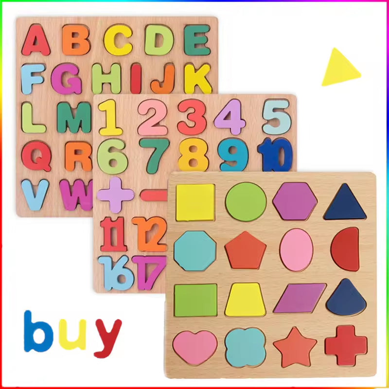 Wholesale Wooden Board Game Alphabet Number Kids Montessori 3D Learning Puzzle Early Educational Toys for Children 3 to 6 Years