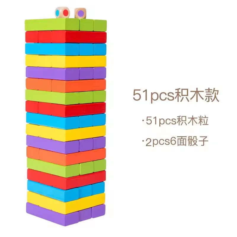 High Quality Wooden Educational Tumbling Tower 54 51 48 Pieces Board Games Figure Building Block Puzzle Toy Wholesale